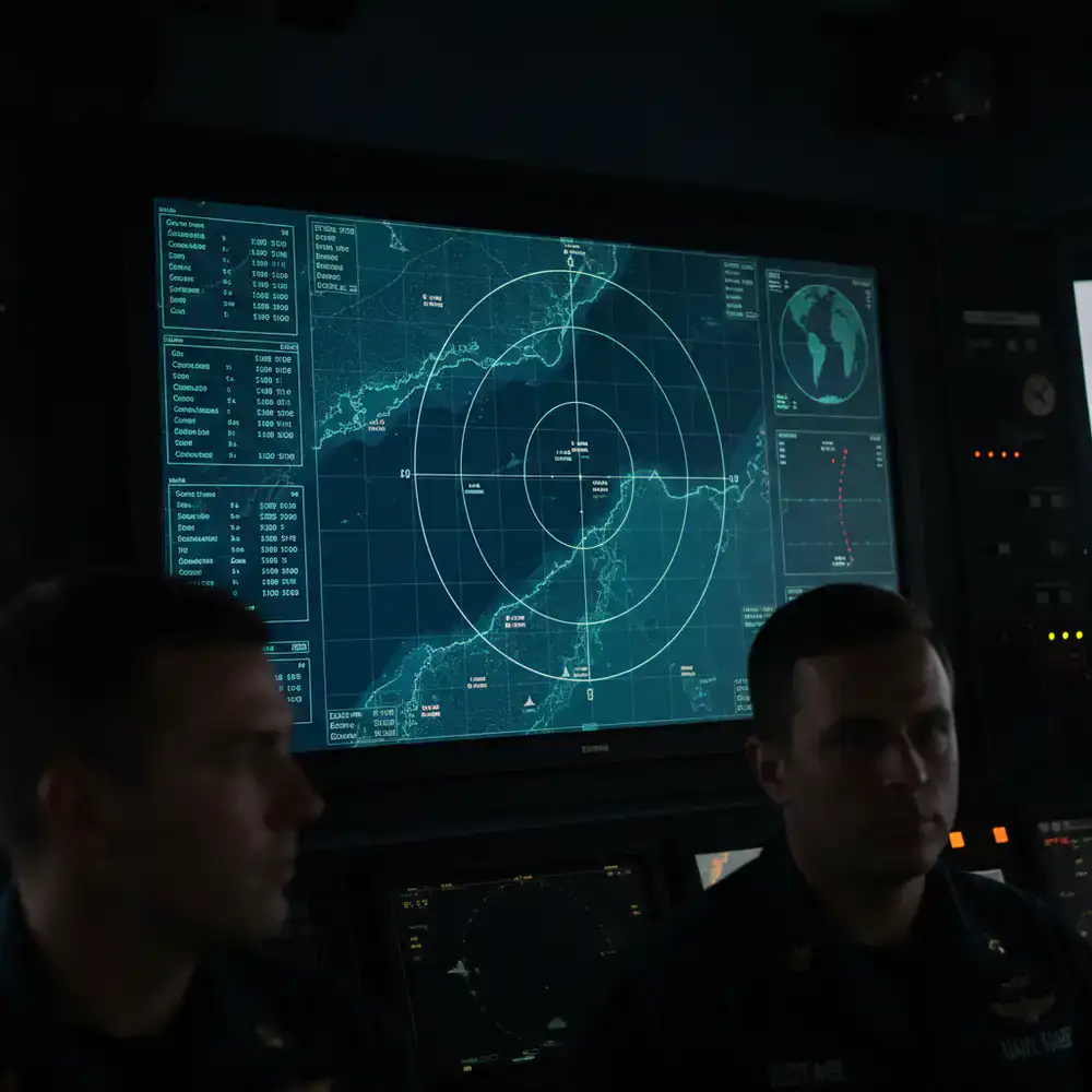 Interfaz de tablero táctico naval con coordenadas visibles